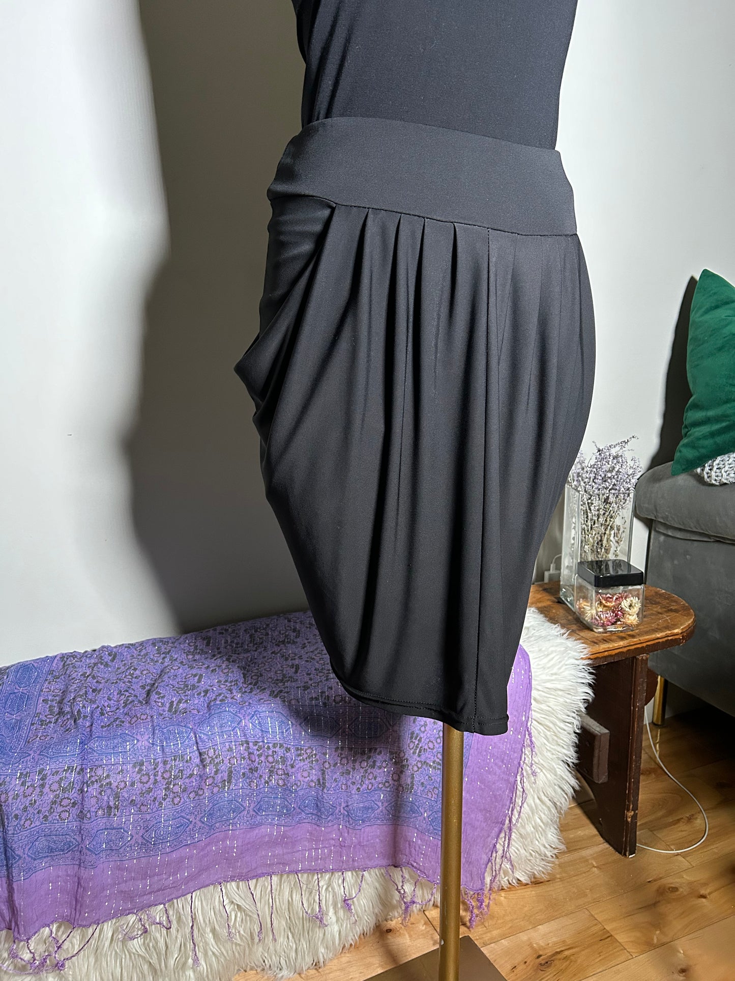 Black Double Drape Skirt