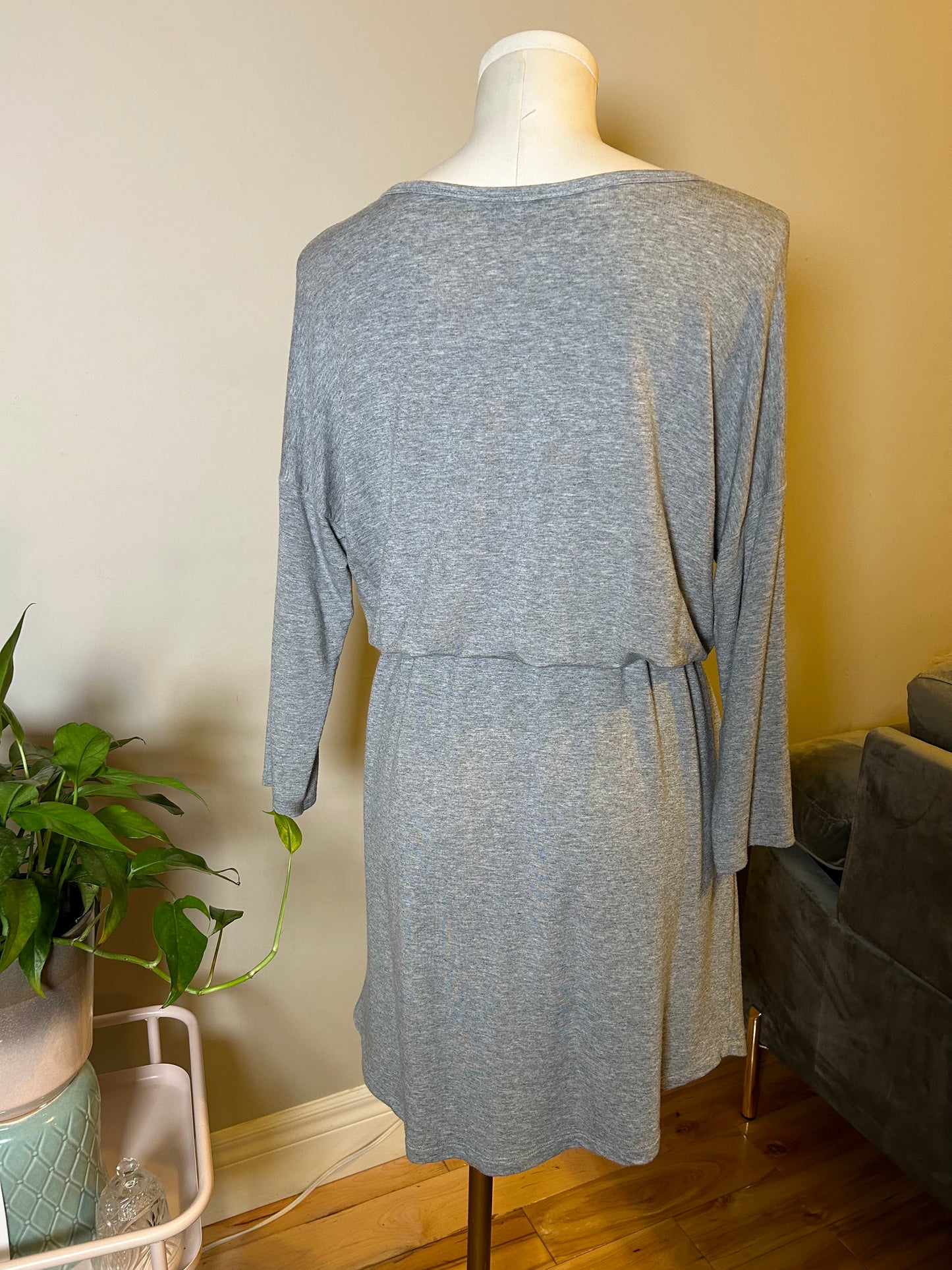 Grey Drawstring Dress with Pockets