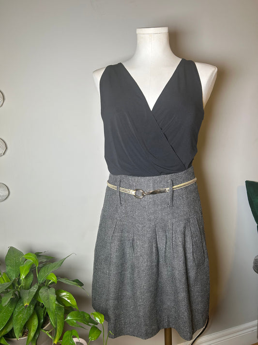 Grey Textured Skirt with pockets