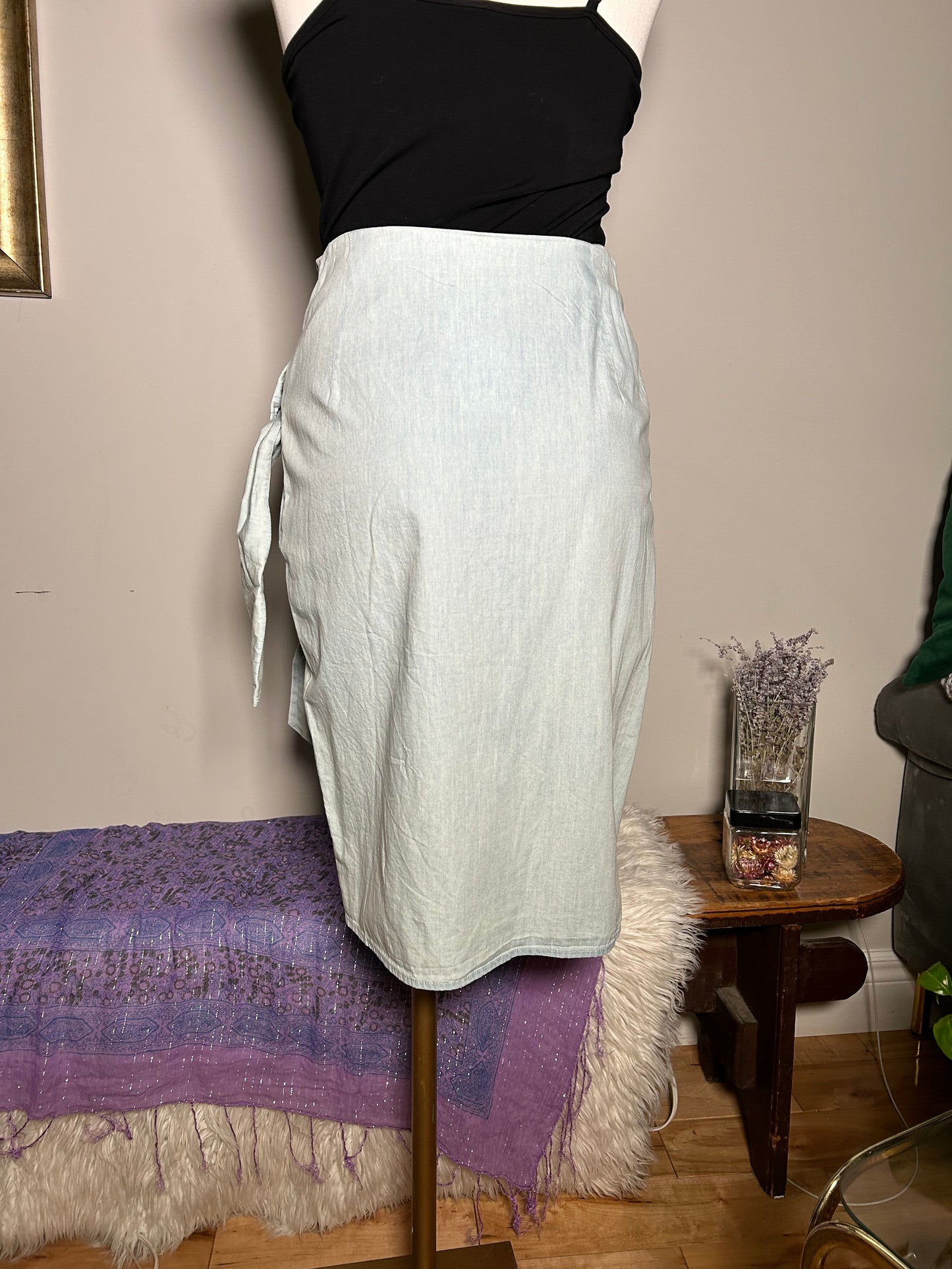 Kersh Denim Faux Wrap Skirt